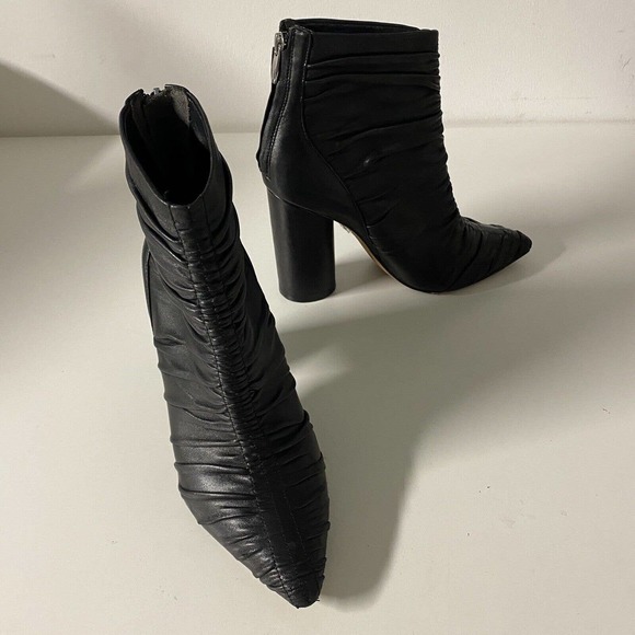 Sigerson Morrison Kimay Ruched Ankle Boot Bootie Black Pointed Toe Back … - Picture 7 of 11